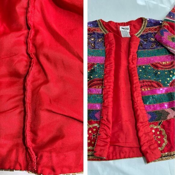 Leslie Fay Evenings Red Silk Sequin And Bead Blazer Size Large - Picture 13 of 13